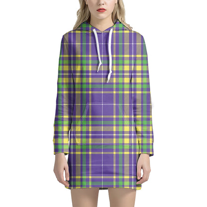 Mardi Gras Tartan Plaid Pattern Print Hoodie Dress