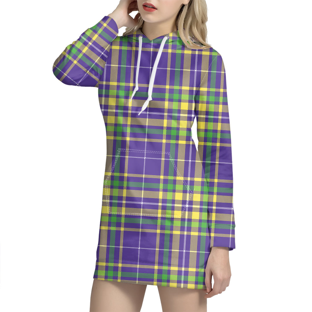 Mardi Gras Tartan Plaid Pattern Print Hoodie Dress