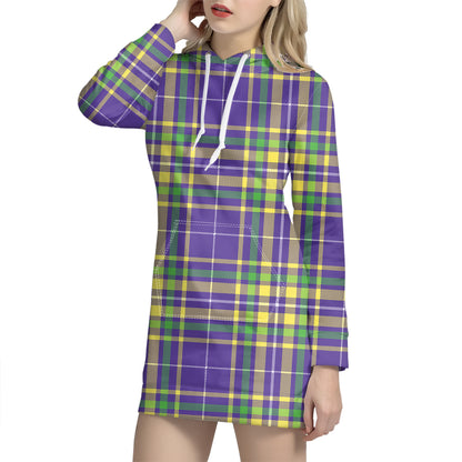 Mardi Gras Tartan Plaid Pattern Print Hoodie Dress