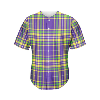 Mardi Gras Tartan Plaid Pattern Print Men's Baseball Jersey