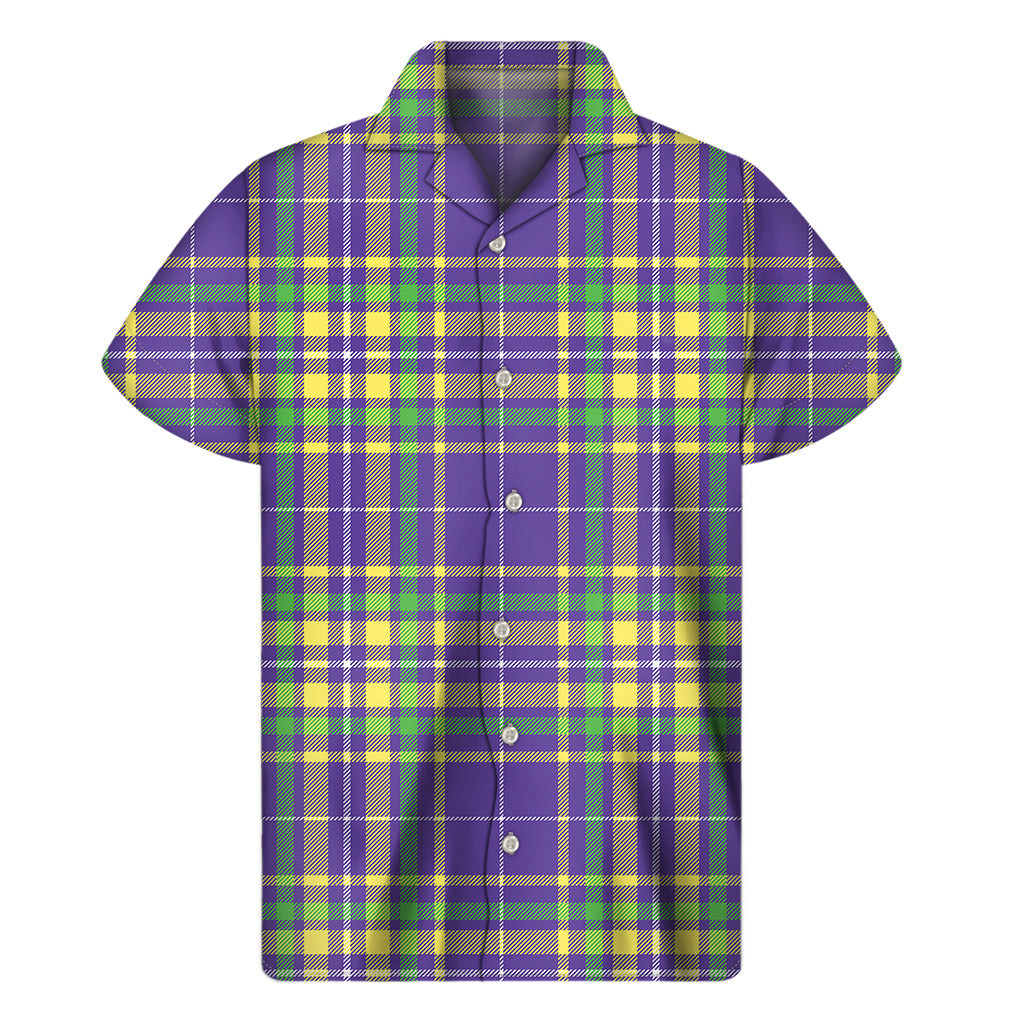 Mardi Gras Tartan Plaid Pattern Print Men's Short Sleeve Shirt
