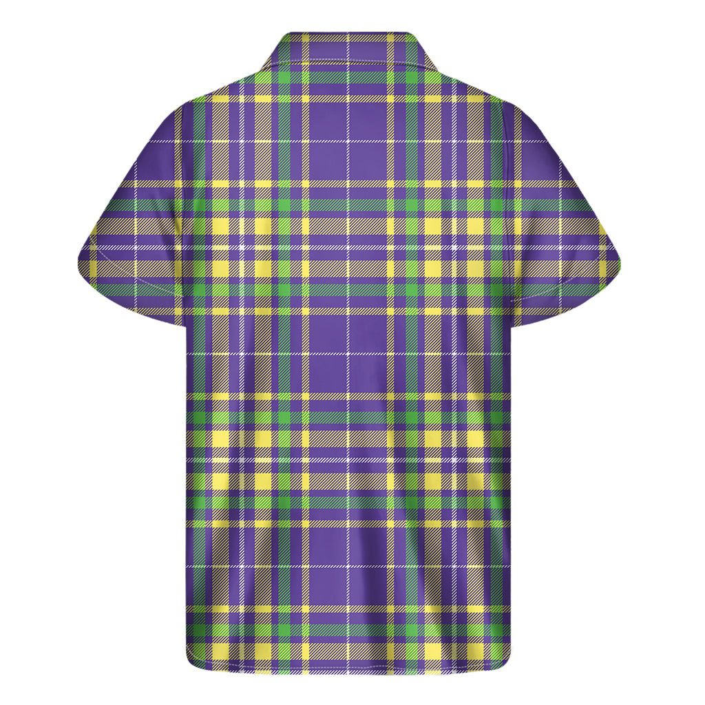 Mardi Gras Tartan Plaid Pattern Print Men's Short Sleeve Shirt