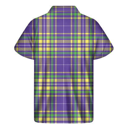 Mardi Gras Tartan Plaid Pattern Print Men's Short Sleeve Shirt