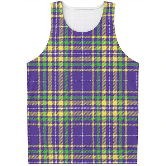 Mardi Gras Tartan Plaid Pattern Print Men's Tank Top