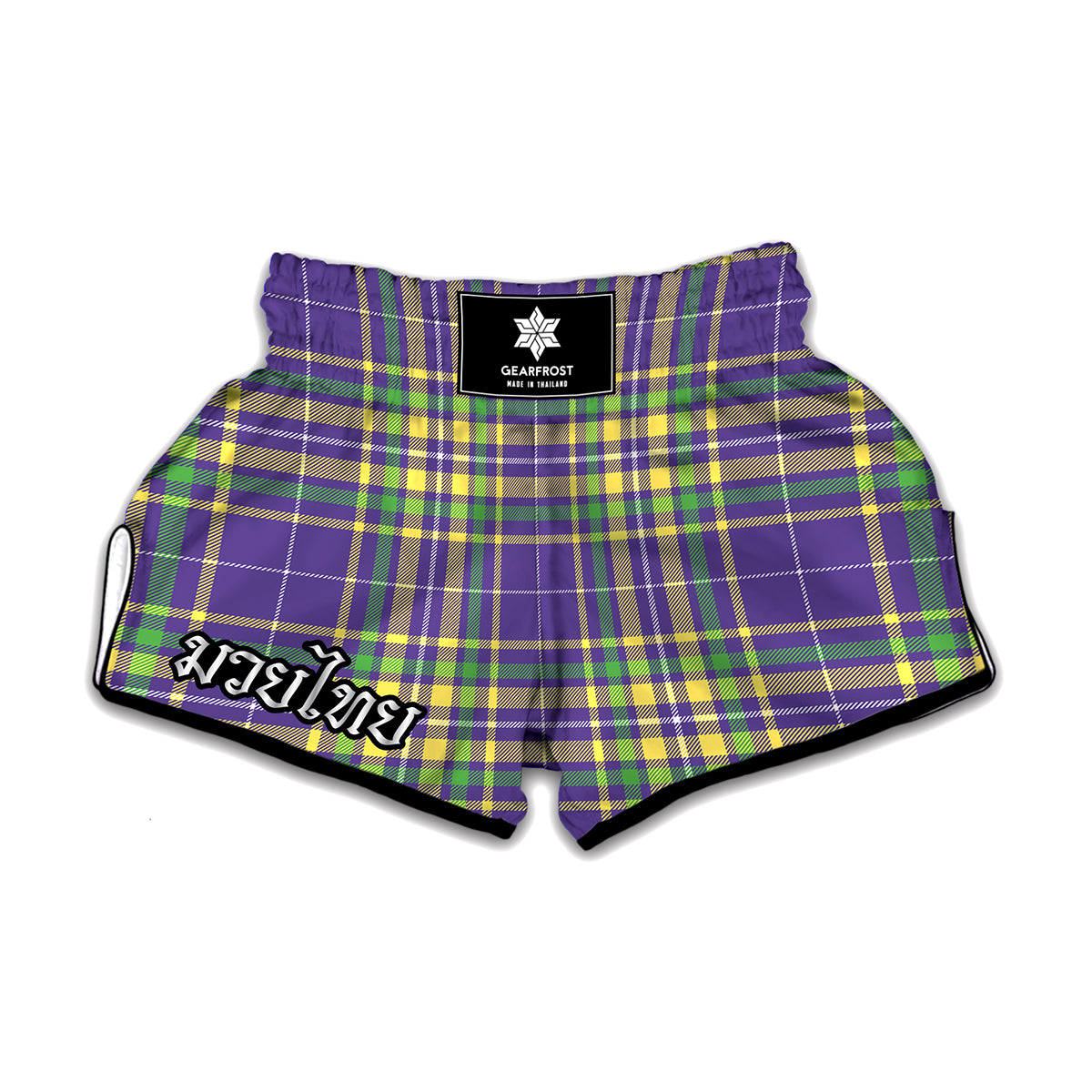 Mardi Gras Tartan Plaid Pattern Print Muay Thai Boxing Shorts
