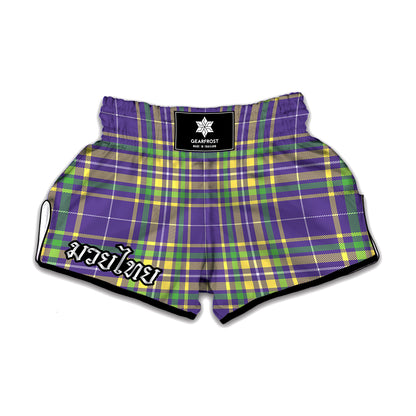 Mardi Gras Tartan Plaid Pattern Print Muay Thai Boxing Shorts
