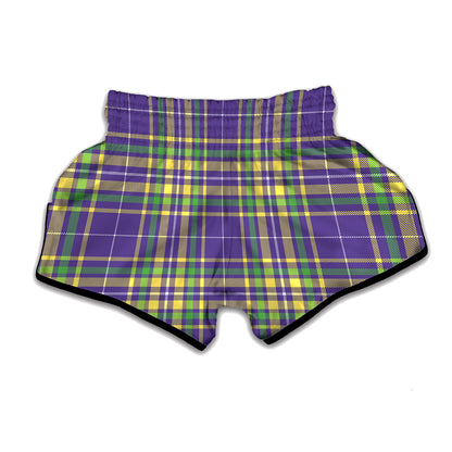 Mardi Gras Tartan Plaid Pattern Print Muay Thai Boxing Shorts