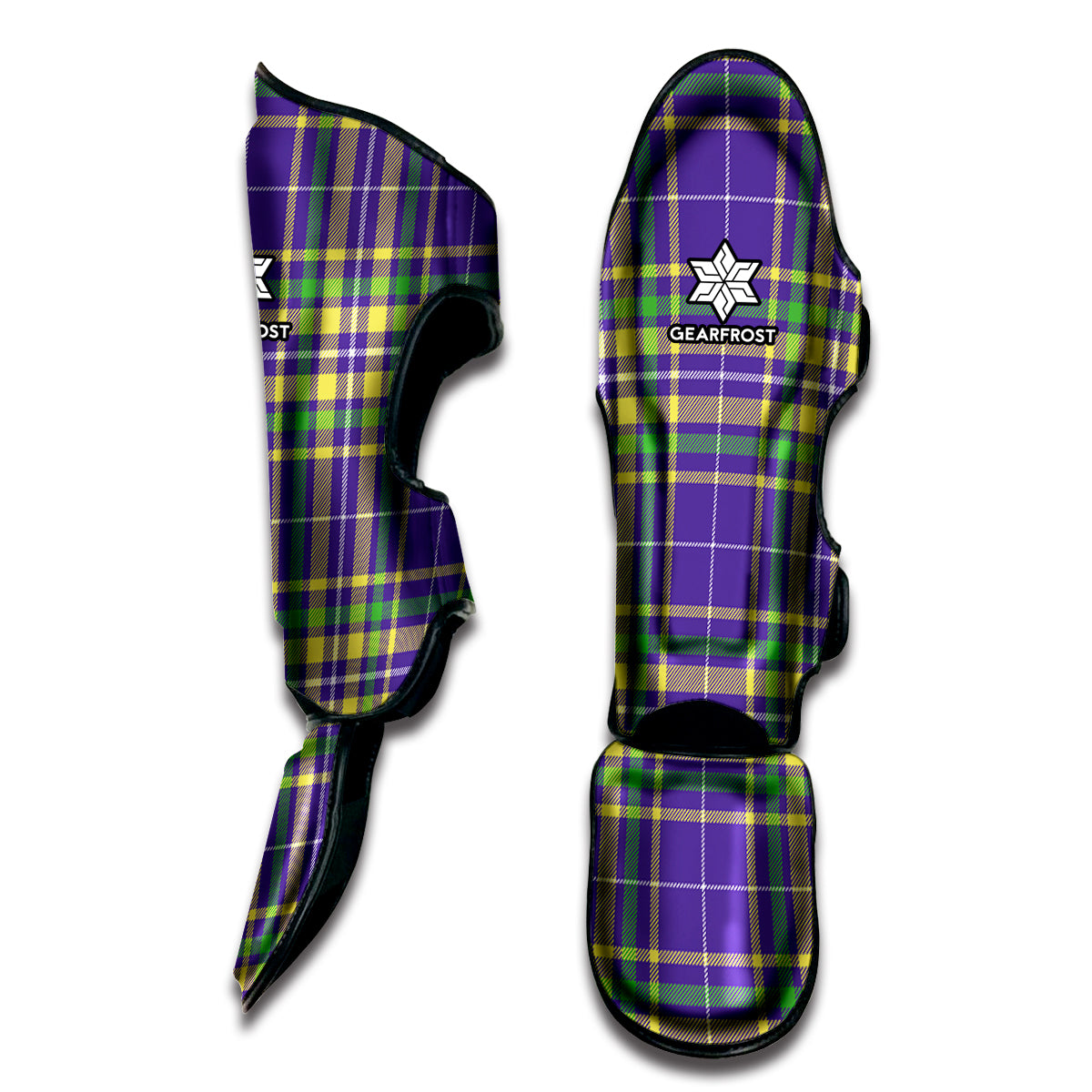 Mardi Gras Tartan Plaid Pattern Print Muay Thai Shin Guard