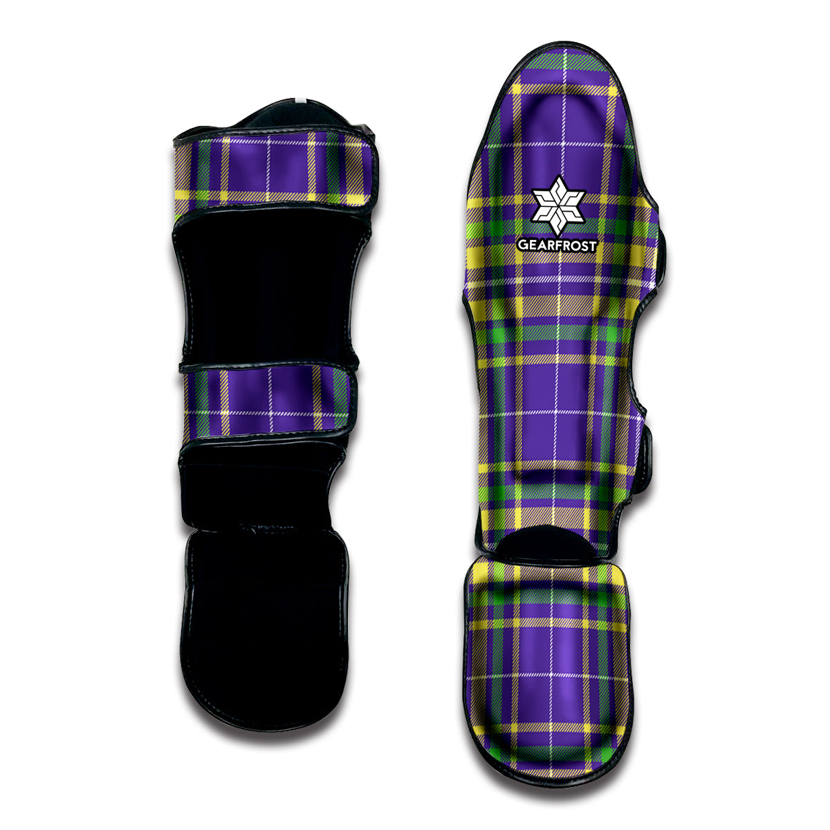 Mardi Gras Tartan Plaid Pattern Print Muay Thai Shin Guard