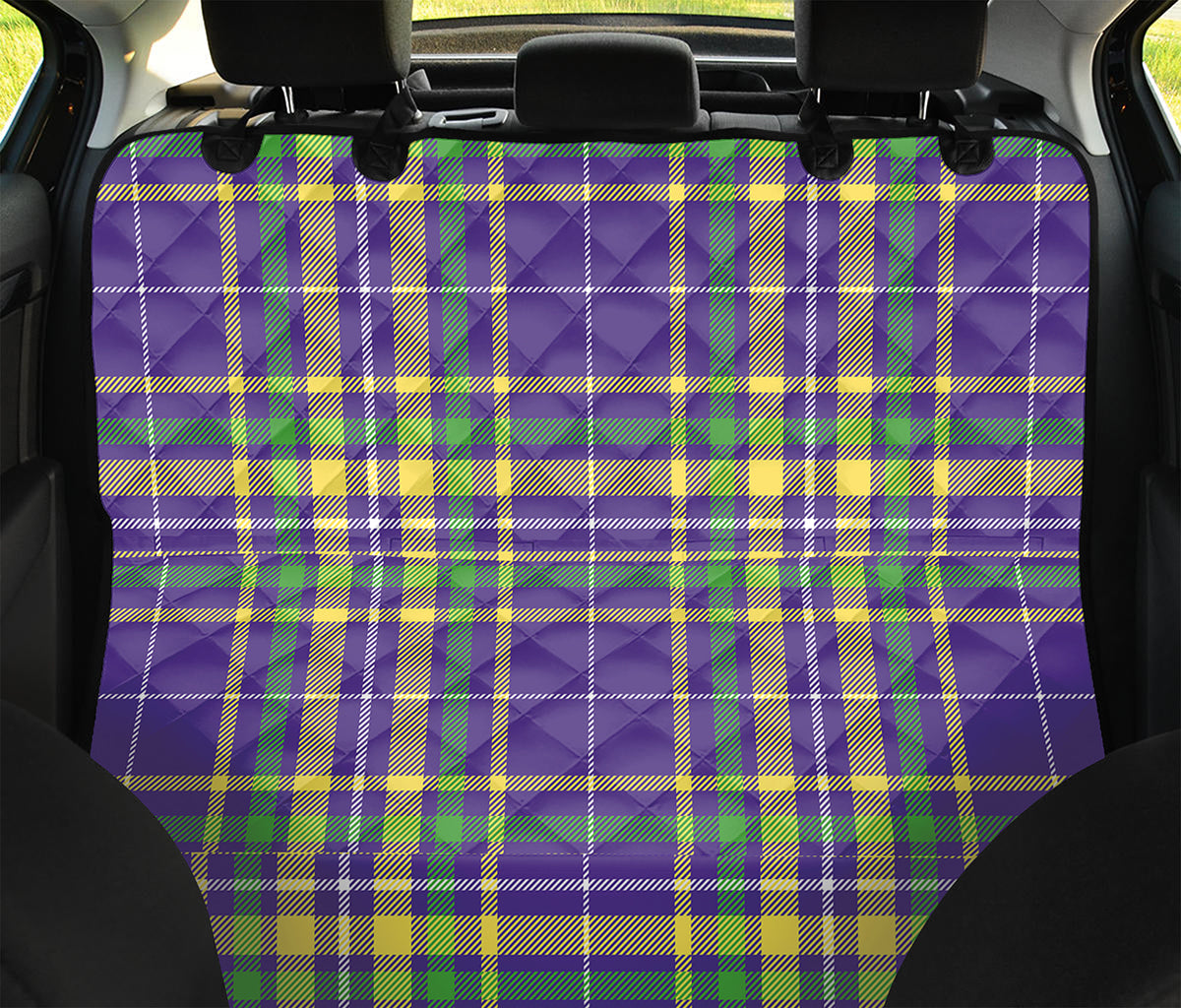 Mardi Gras Tartan Plaid Pattern Print Pet Car Back Seat Cover