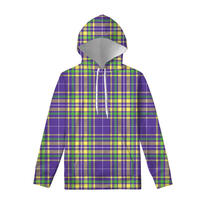 Mardi Gras Tartan Plaid Pattern Print Pullover Hoodie