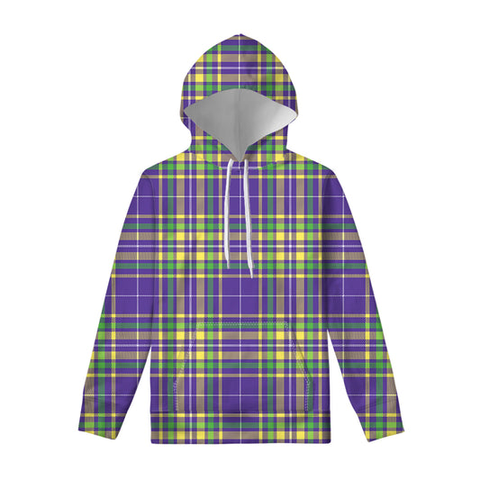 Mardi Gras Tartan Plaid Pattern Print Pullover Hoodie