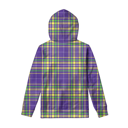 Mardi Gras Tartan Plaid Pattern Print Pullover Hoodie