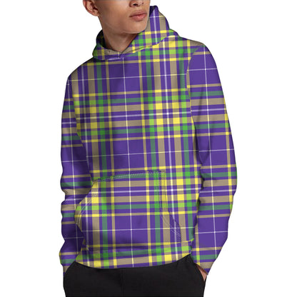 Mardi Gras Tartan Plaid Pattern Print Pullover Hoodie