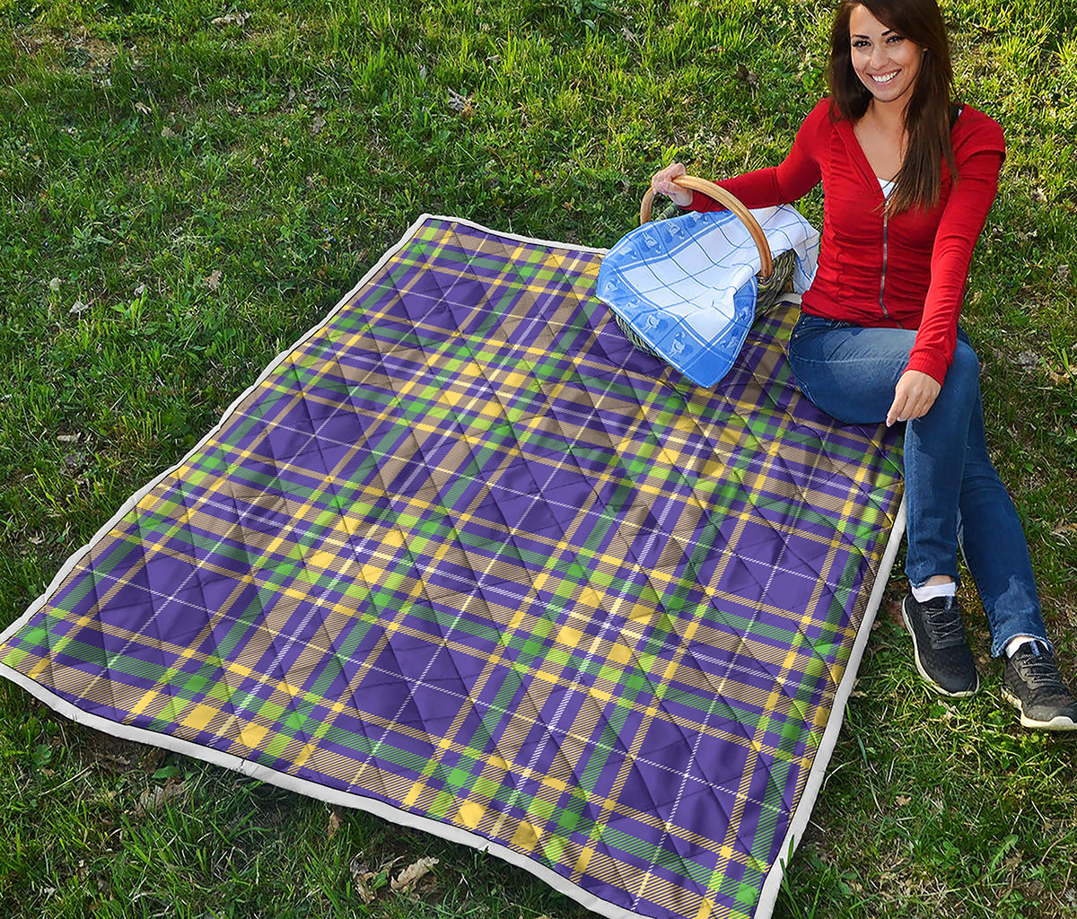 Mardi Gras Tartan Plaid Pattern Print Quilt