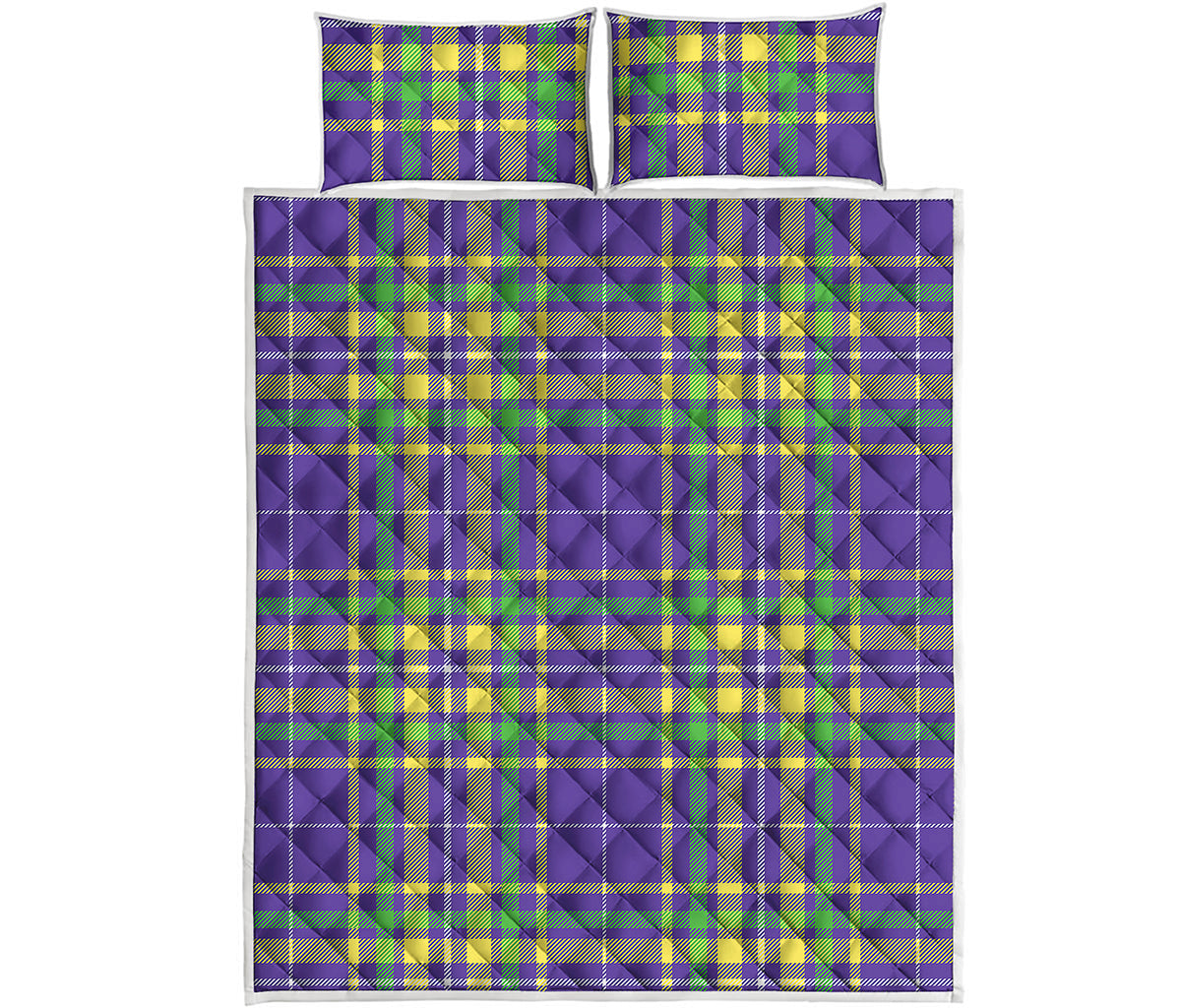 Mardi Gras Tartan Plaid Pattern Print Quilt Bed Set