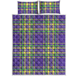 Mardi Gras Tartan Plaid Pattern Print Quilt Bed Set