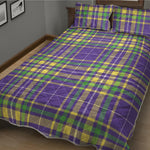 Mardi Gras Tartan Plaid Pattern Print Quilt Bed Set