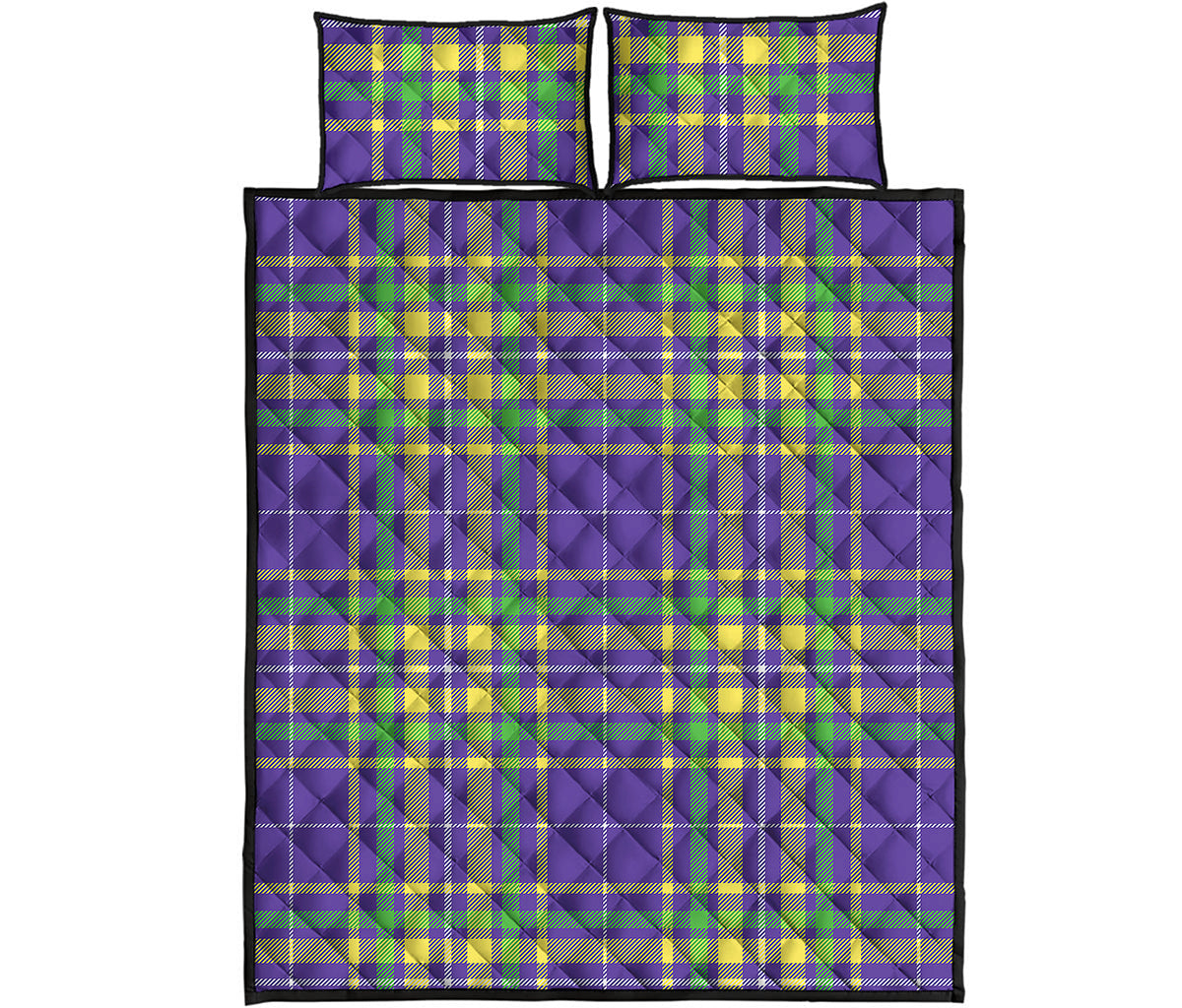 Mardi Gras Tartan Plaid Pattern Print Quilt Bed Set