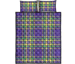 Mardi Gras Tartan Plaid Pattern Print Quilt Bed Set