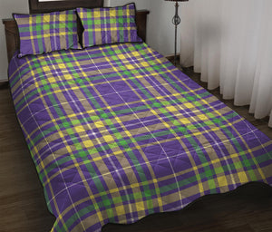 Mardi Gras Tartan Plaid Pattern Print Quilt Bed Set