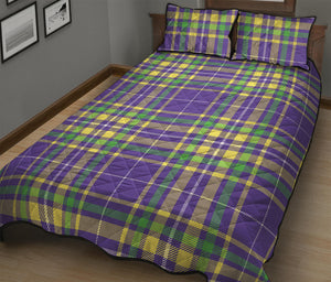 Mardi Gras Tartan Plaid Pattern Print Quilt Bed Set