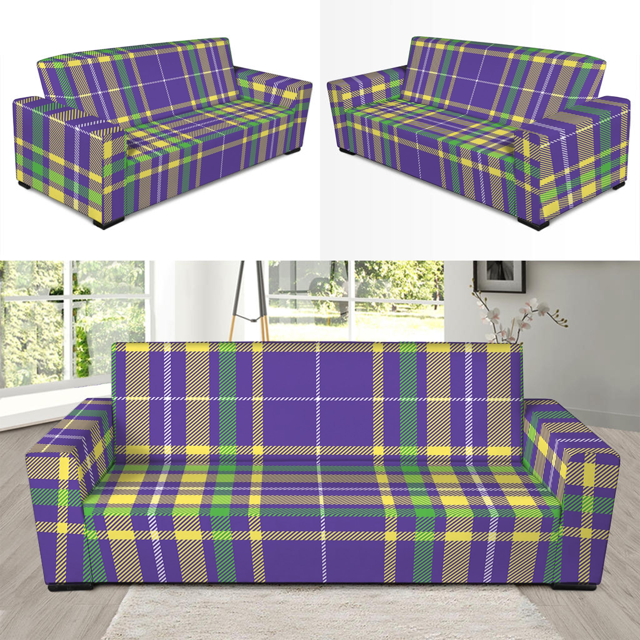 Mardi Gras Tartan Plaid Pattern Print Sofa Slipcover