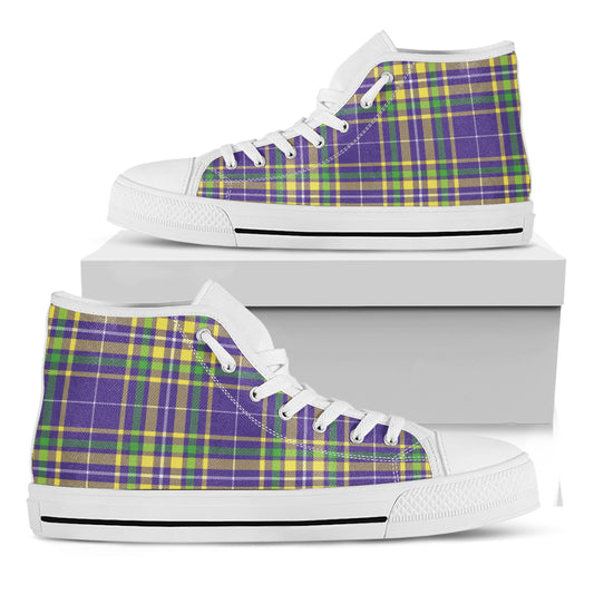 Mardi Gras Tartan Plaid Pattern Print White High Top Shoes