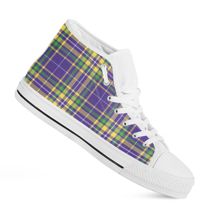 Mardi Gras Tartan Plaid Pattern Print White High Top Shoes