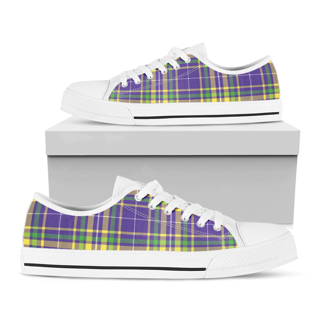 Mardi Gras Tartan Plaid Pattern Print White Low Top Shoes