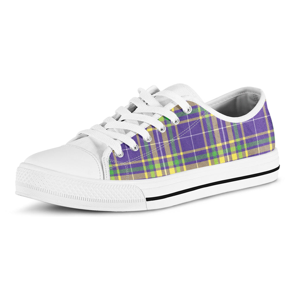 Mardi Gras Tartan Plaid Pattern Print White Low Top Shoes