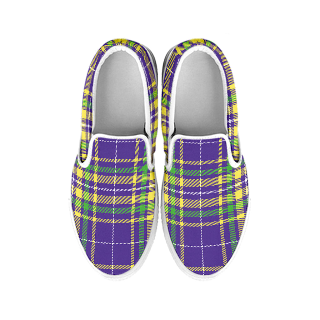 Mardi Gras Tartan Plaid Pattern Print White Slip On Shoes