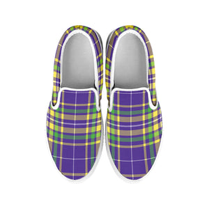Mardi Gras Tartan Plaid Pattern Print White Slip On Shoes