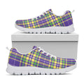 Mardi Gras Tartan Plaid Pattern Print White Running Shoes