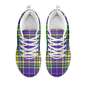 Mardi Gras Tartan Plaid Pattern Print White Sneakers