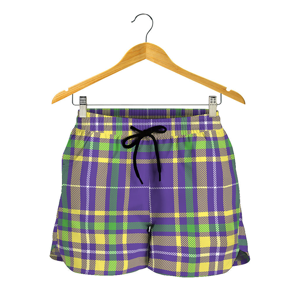 Mardi Gras Tartan Plaid Pattern Print Women's Shorts