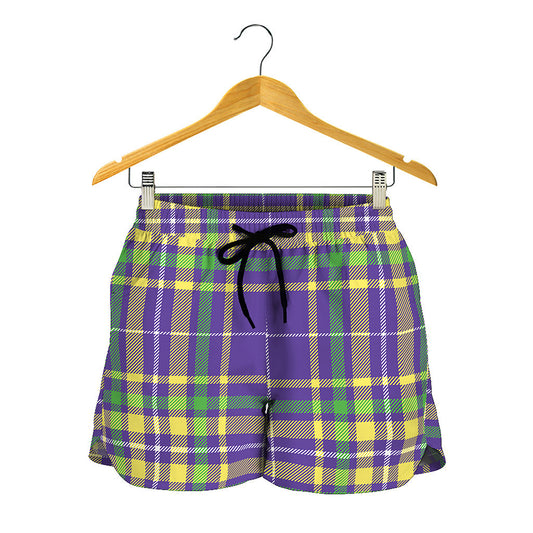 Mardi Gras Tartan Plaid Pattern Print Women's Shorts