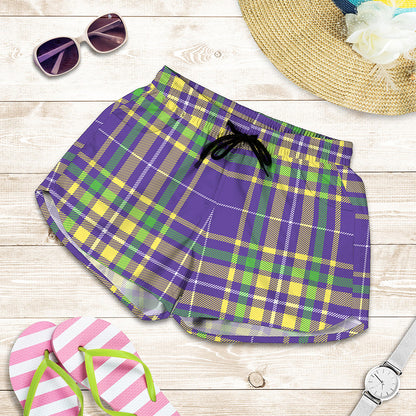 Mardi Gras Tartan Plaid Pattern Print Women's Shorts