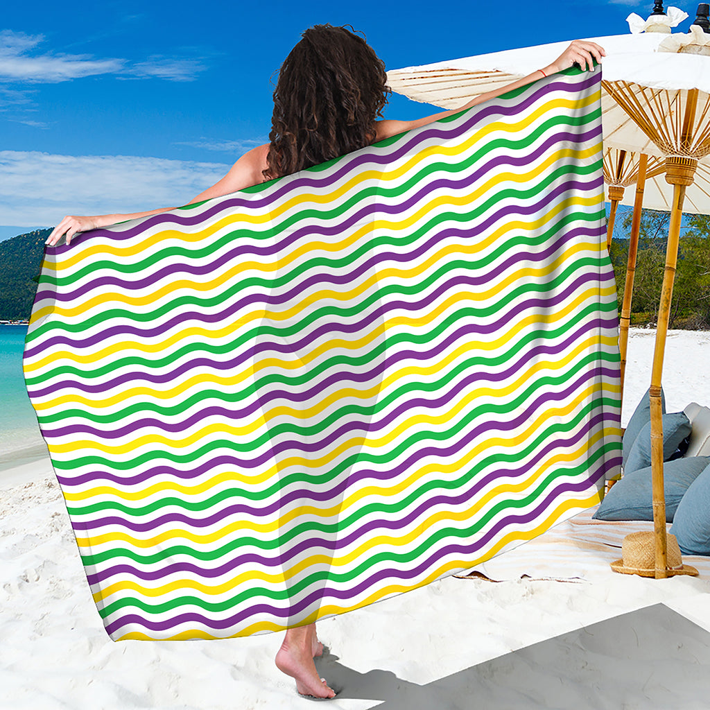 Mardi Gras Wave Pattern Print Beach Sarong Wrap