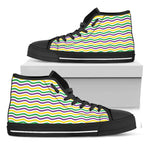Mardi Gras Wave Pattern Print Black High Top Shoes