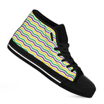 Mardi Gras Wave Pattern Print Black High Top Shoes