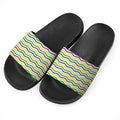 Mardi Gras Wave Pattern Print Black Slide Sandals
