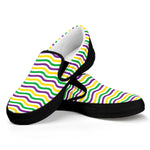 Mardi Gras Wave Pattern Print Black Slip On Shoes