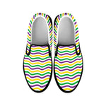 Mardi Gras Wave Pattern Print Black Slip On Shoes
