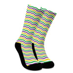 Mardi Gras Wave Pattern Print Crew Socks