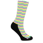 Mardi Gras Wave Pattern Print Crew Socks