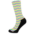 Mardi Gras Wave Pattern Print Crew Socks