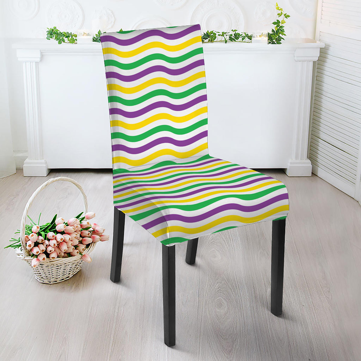 Mardi Gras Wave Pattern Print Dining Chair Slipcover