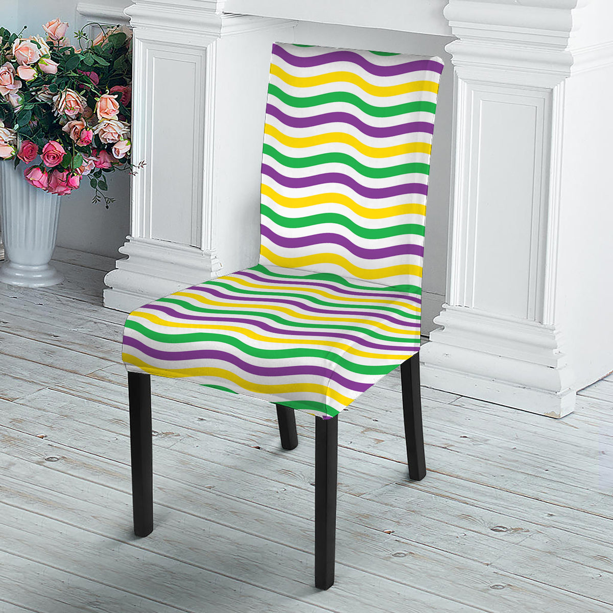 Mardi Gras Wave Pattern Print Dining Chair Slipcover