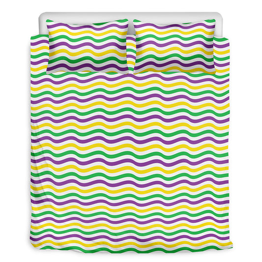 Mardi Gras Wave Pattern Print Duvet Cover Bedding Set